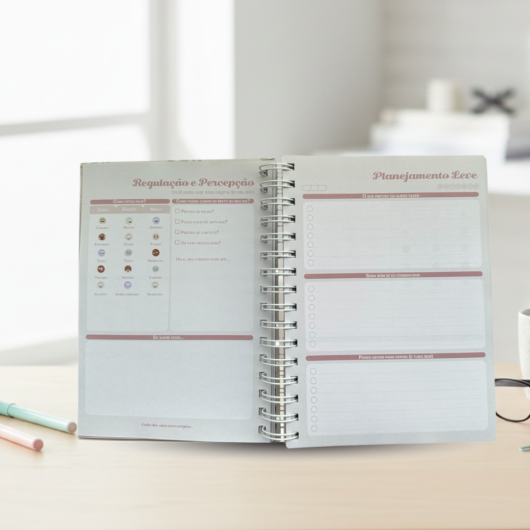 Planner não datado com 6 blocos que auxilia no planejamento da rotina de neurodivergentes