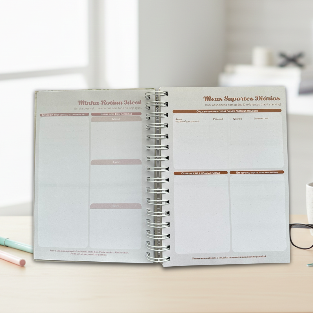 Planner não datado com 6 blocos que auxilia no planejamento da rotina de neurodivergentes