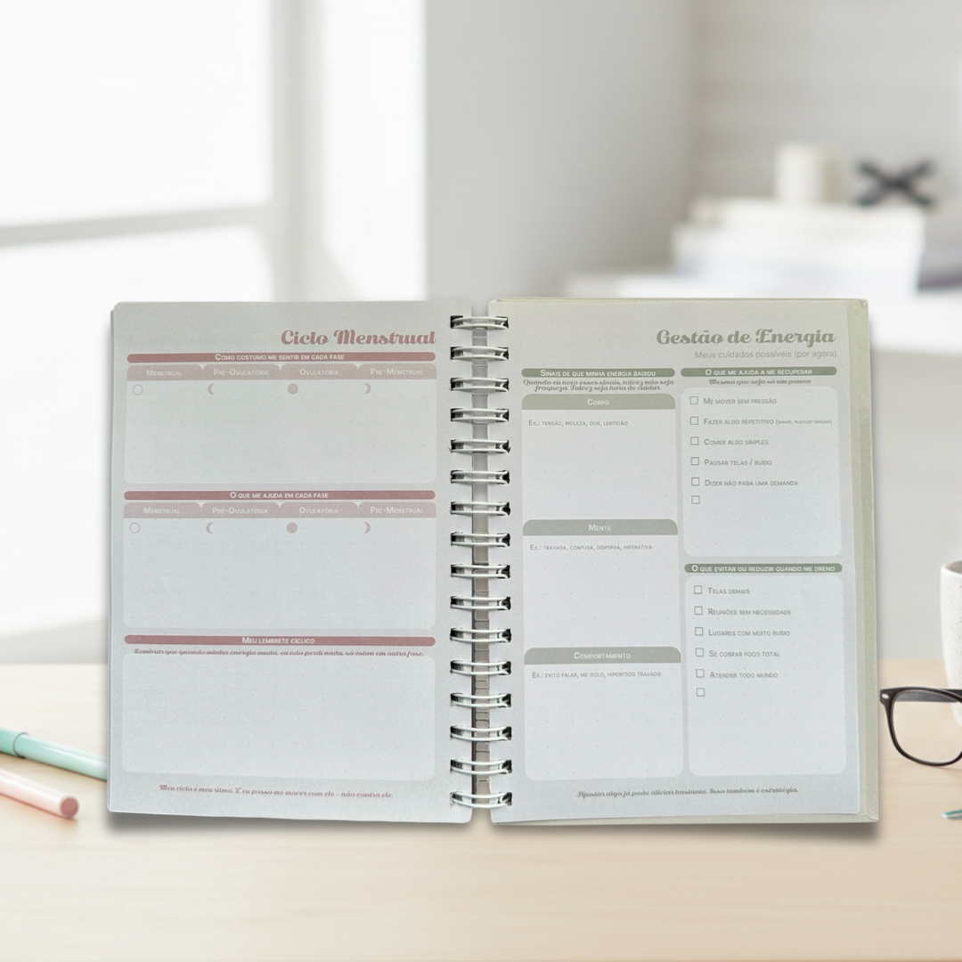 Planner não datado com 6 blocos que auxilia no planejamento da rotina de neurodivergentes