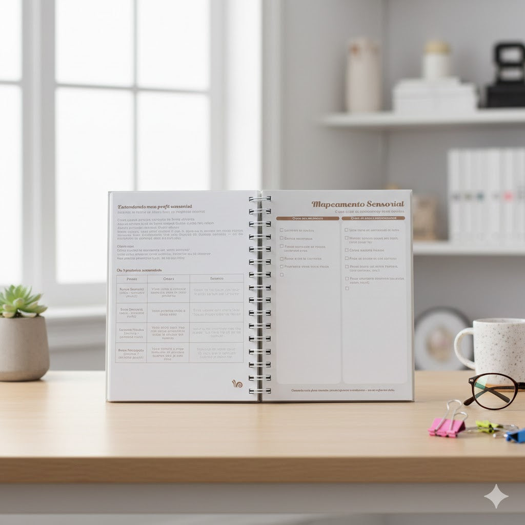 Planner não datado com 6 blocos que auxilia no planejamento da rotina de neurodivergentes